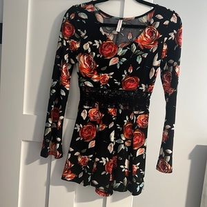 Floral long sleep romper. Worn once. Lace cut out in middle